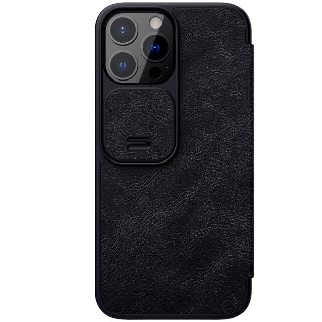 Nillkin Qin Black Leather Flip Case For iPhone 13 Pro Max - planetcartonline