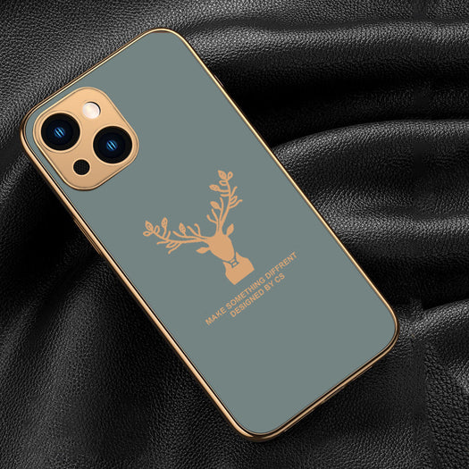 Luxury Golden Edges Deer Glass Back Case For iPhone Series - Premium Cases