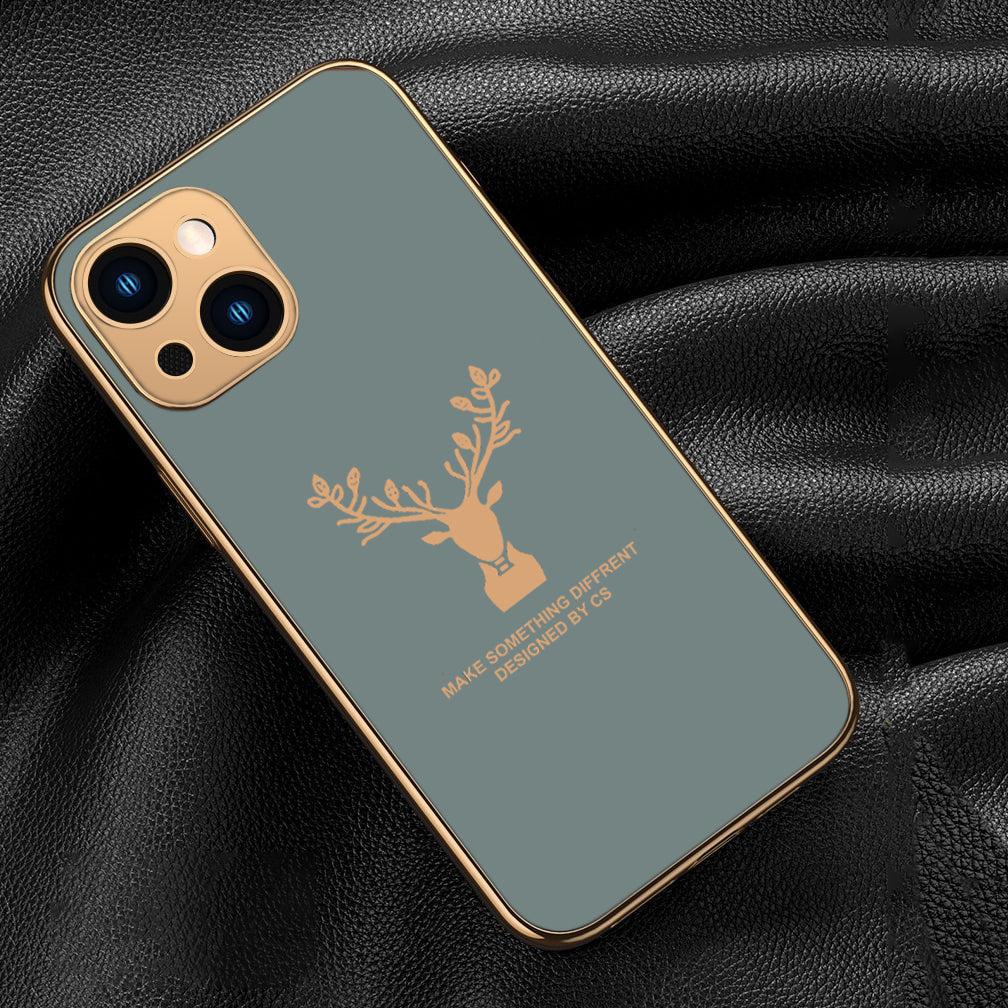 Luxury Golden Edges Deer Glass Back Case For iPhone Series - Premium Cases