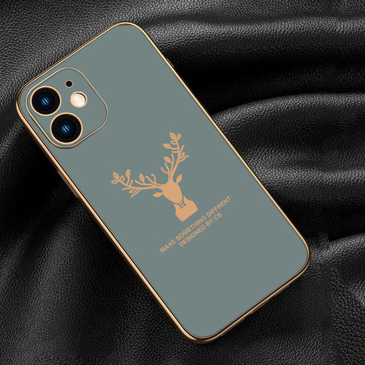 Luxury Golden Edges Deer Glass Back Case For iPhone Series - Premium Cases