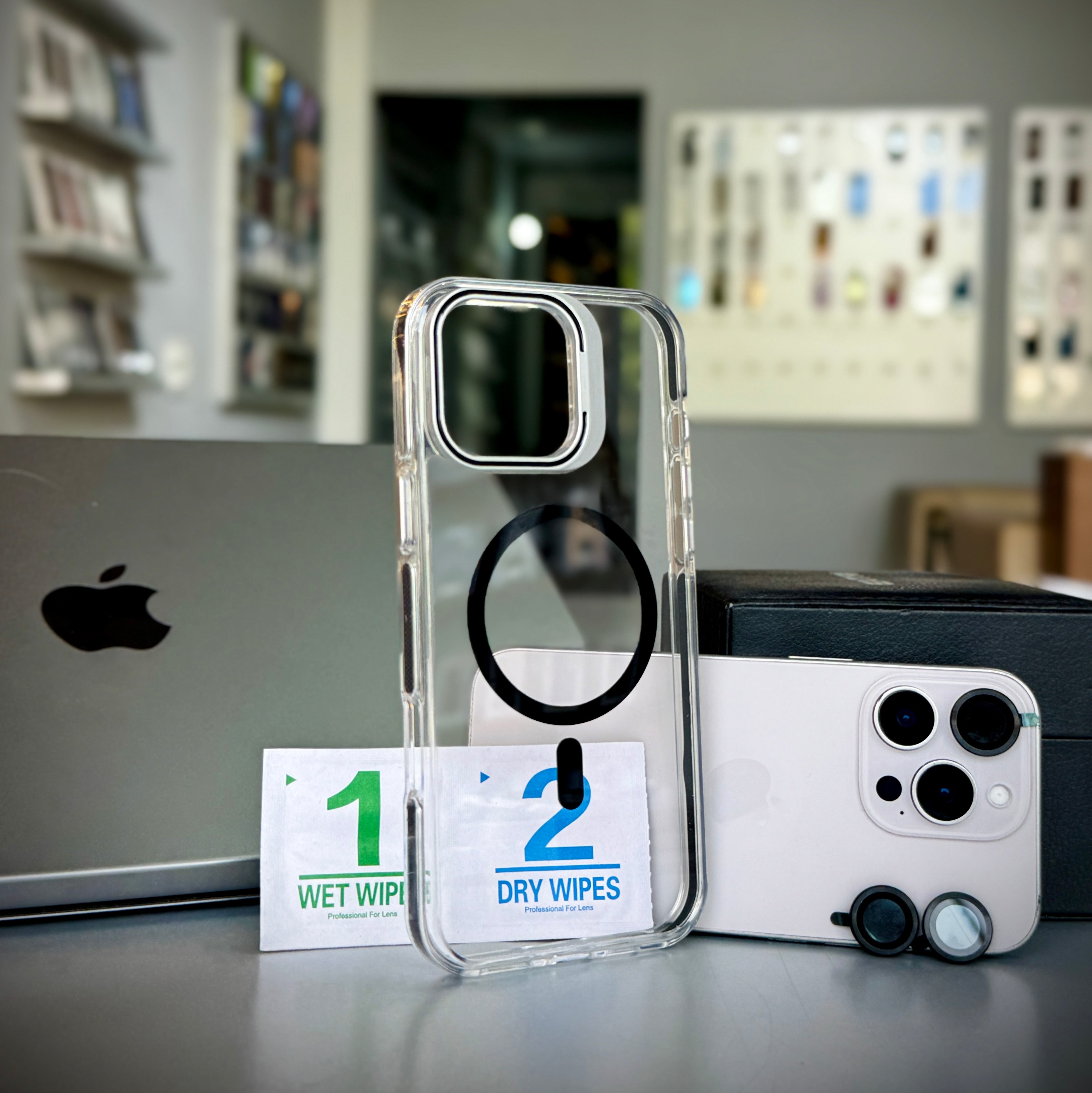 Camera Metal Stand Clear Magsafe Case For iPhone