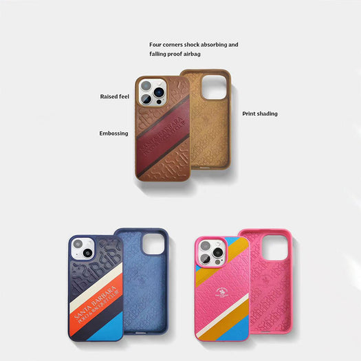 Santa Barbara Franco Series Genuine Pink Leather Embossing Case For iPhone 13