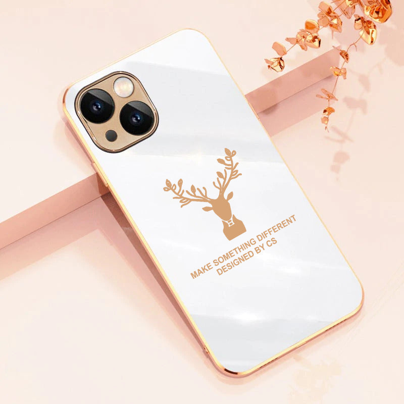 Luxurious Deer Glass Back Case With Golden Edges For iPhone 13