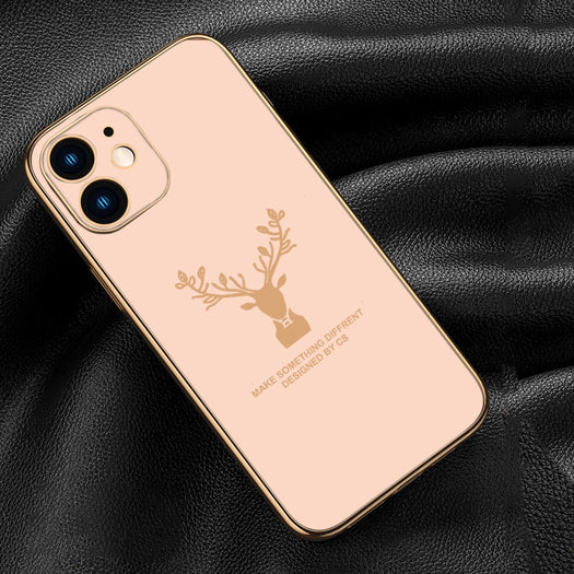 Luxury Golden Edges Deer Glass Back Case For iPhone Series - Premium Cases