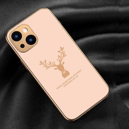 Luxury Golden Edges Deer Glass Back Case For iPhone Series - Premium Cases