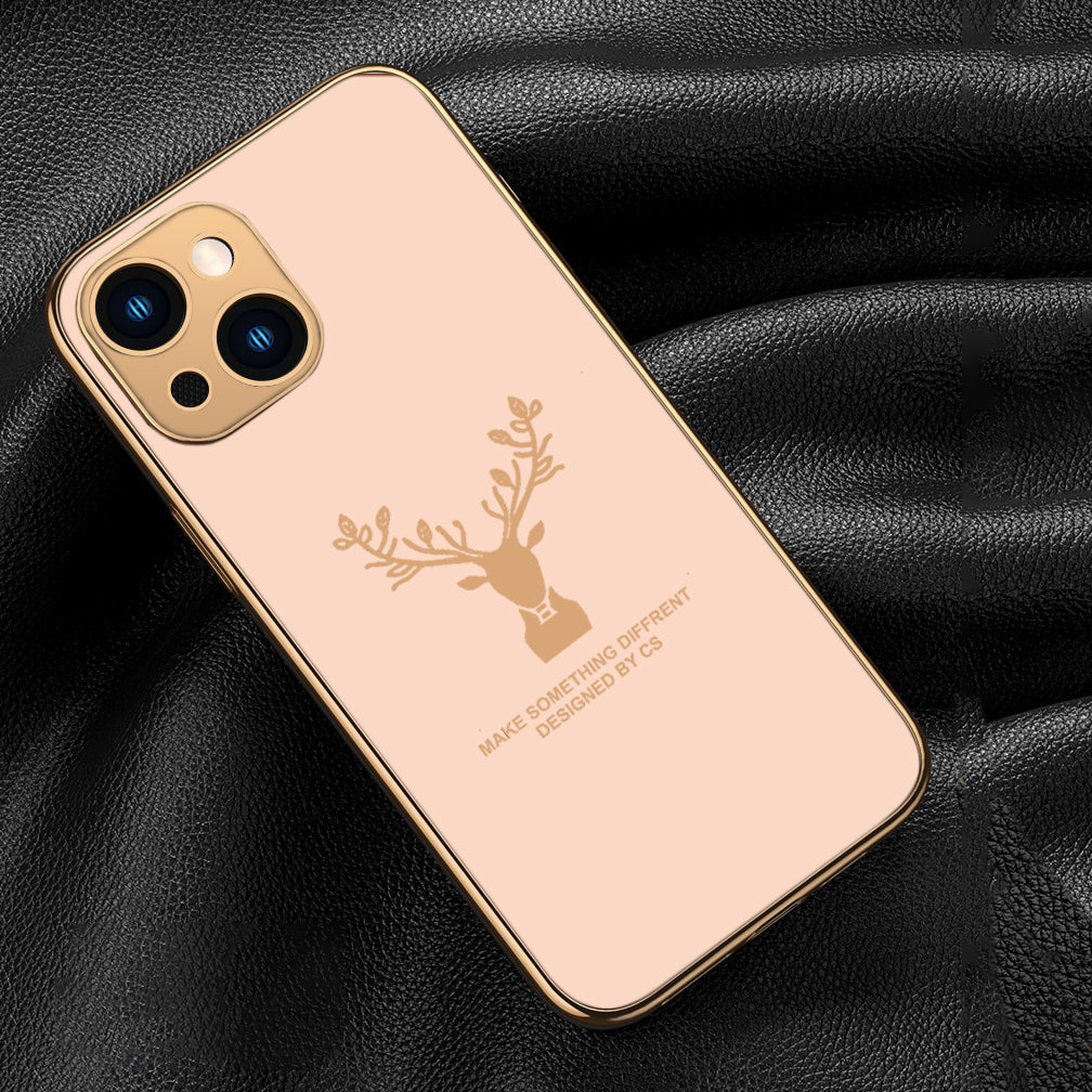 Luxury Golden Edges Deer Glass Back Case For iPhone Series - Premium Cases