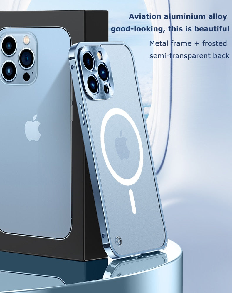 Premium Clear MagSafe Armor Metal Lens Bumper Back Case for iPhone 14