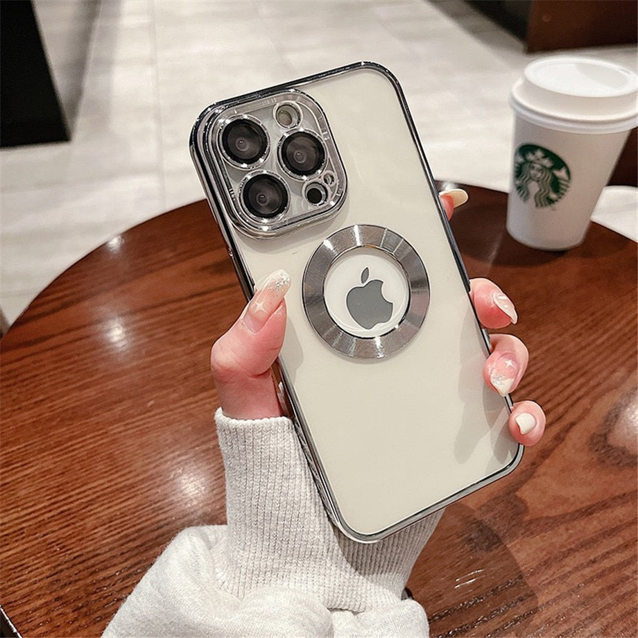 Premium Electroplated Luxury Square Silicon Clear Logo Cut Camera Protection Back Case Cover For iPhone 13 Pro Max