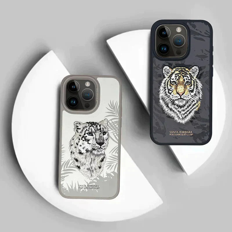 Santa Barbara Classic Savanna Series Tiger Genuine Leather Case For iPhone 15 Pro Max