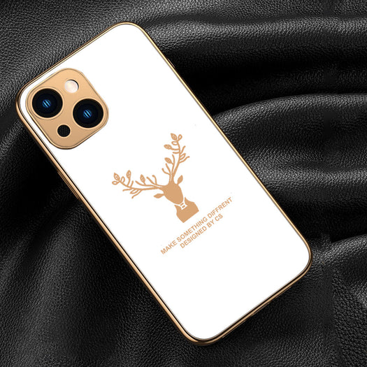 Luxury Golden Edges Deer Glass Back Case For iPhone Series - Premium Cases