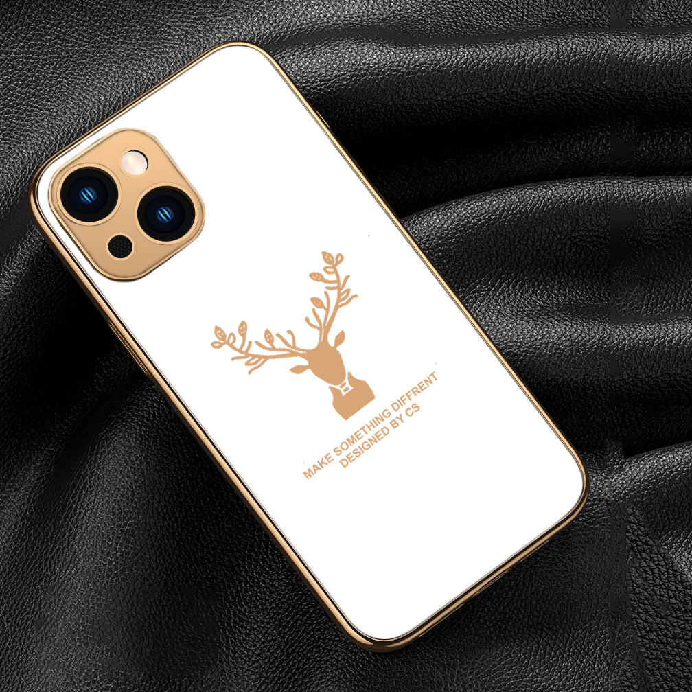 Luxury Golden Edges Deer Glass Back Case For iPhone Series - Premium Cases