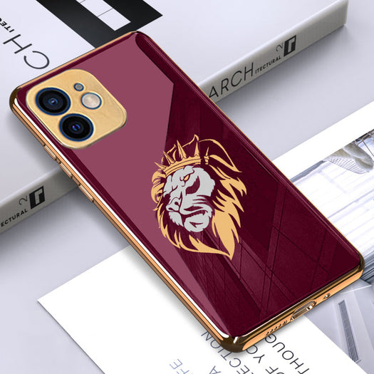 Luxury Premium Dual Shade Lion Back Case With Golden Edges For iPhone