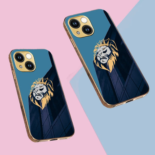 Luxury Premium Dual Shade Lion Back Case With Golden Edges For iPhone 13