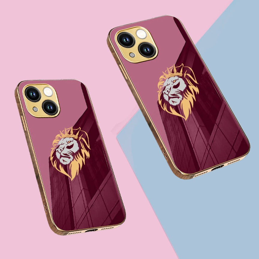 Luxury Premium Dual Shade Lion Back Case With Golden Edges For iPhone 13