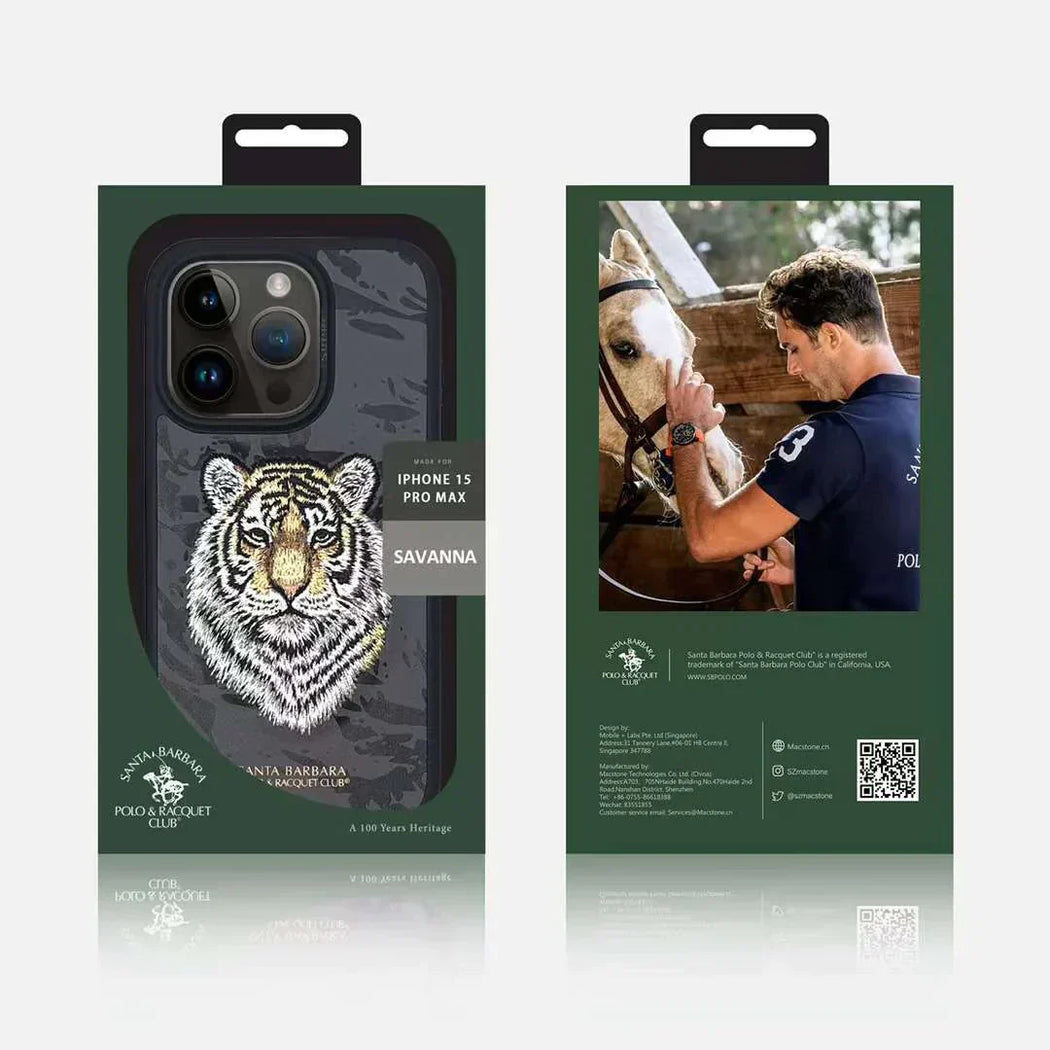Santa Barbara Classic Savanna Series Tiger Genuine Leather Case For iPhone 15 Pro Max