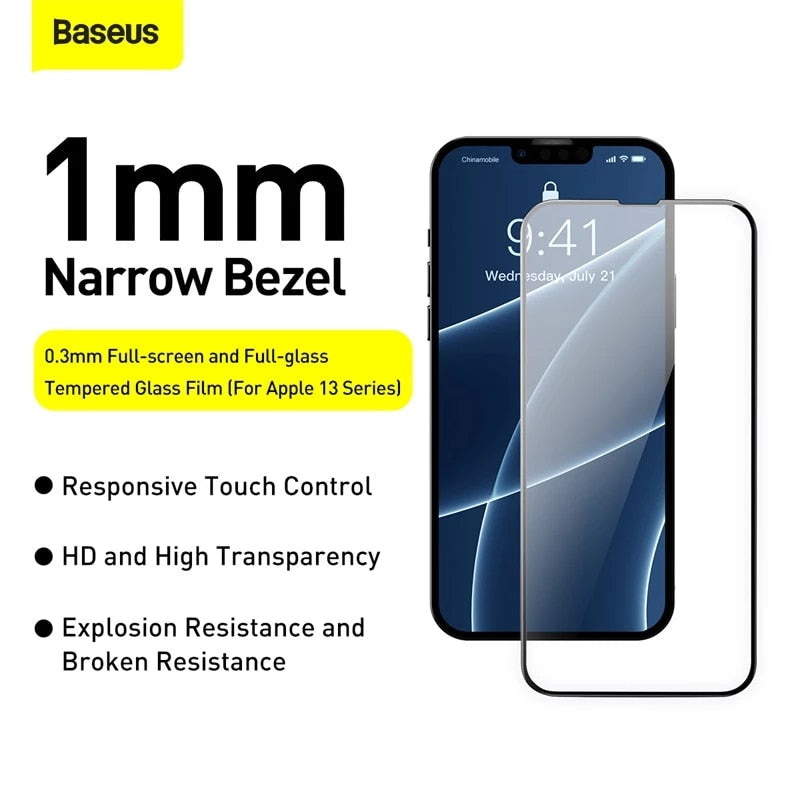 Baseus Edge to Edge Full Screen Temper Glass Screen Protector for Apple iPhone 13 Series - Premium Cases