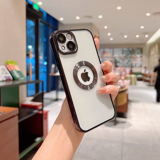 Premium Electroplated Luxury Square Silicon Clear Logo Cut Camera Protection Back Case Cover For iPhone 14 Plus