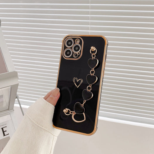 Luxurious Electroplated Soft Silicone Heart Bracelet Back Case For iPhone 13 Pro