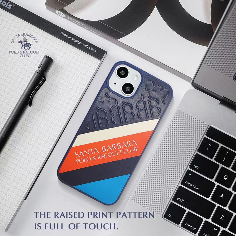 Santa Barbara Franco Series Genuine Blue Leather Embossing Case For iPhone 13