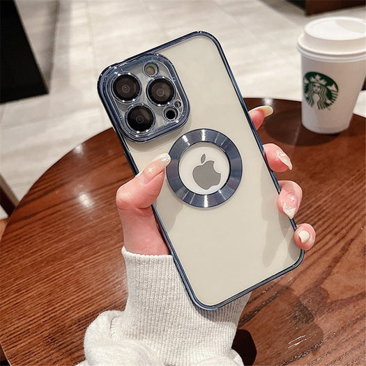 Premium Electroplated Luxury Square Silicon Clear Logo Cut Camera Protection Back Case Cover For iPhone 14 Pro Max
