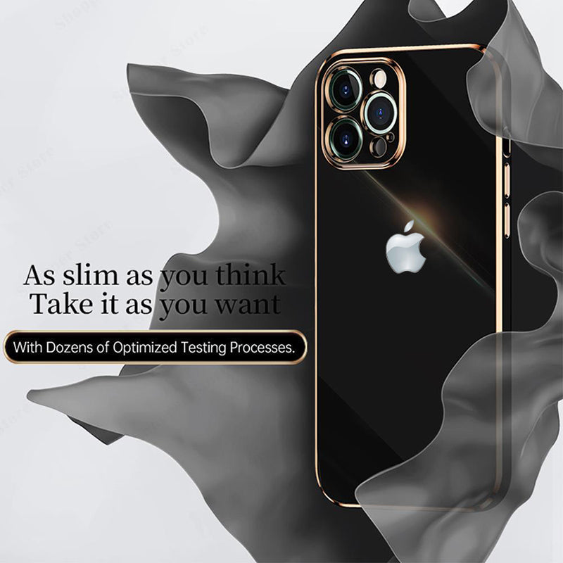 Electroplated Golden Edges Glossy Glass Back Case For iPhone 12 Pro Max - Premium Cases