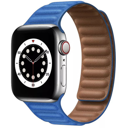 iWatch Milt Series Genuine Santa Barbara Microfiber Leather Magnet Strap - Brown/Blue