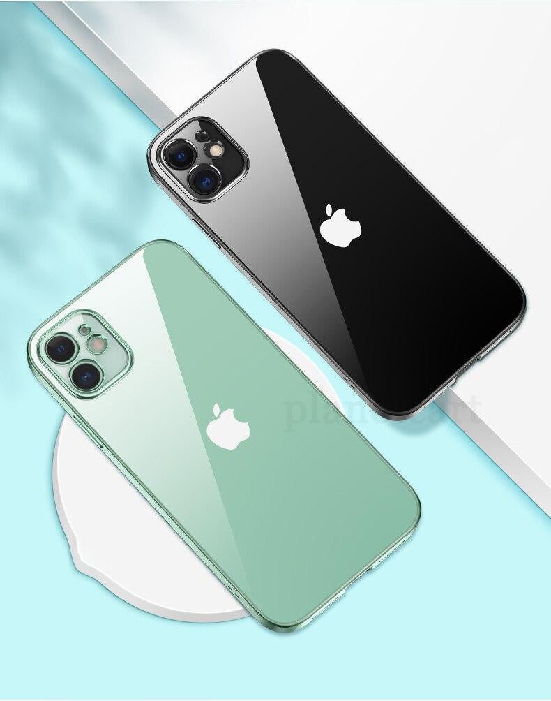 Luxury Square Clear Silicon Case With Camera Protection For iPhone 12