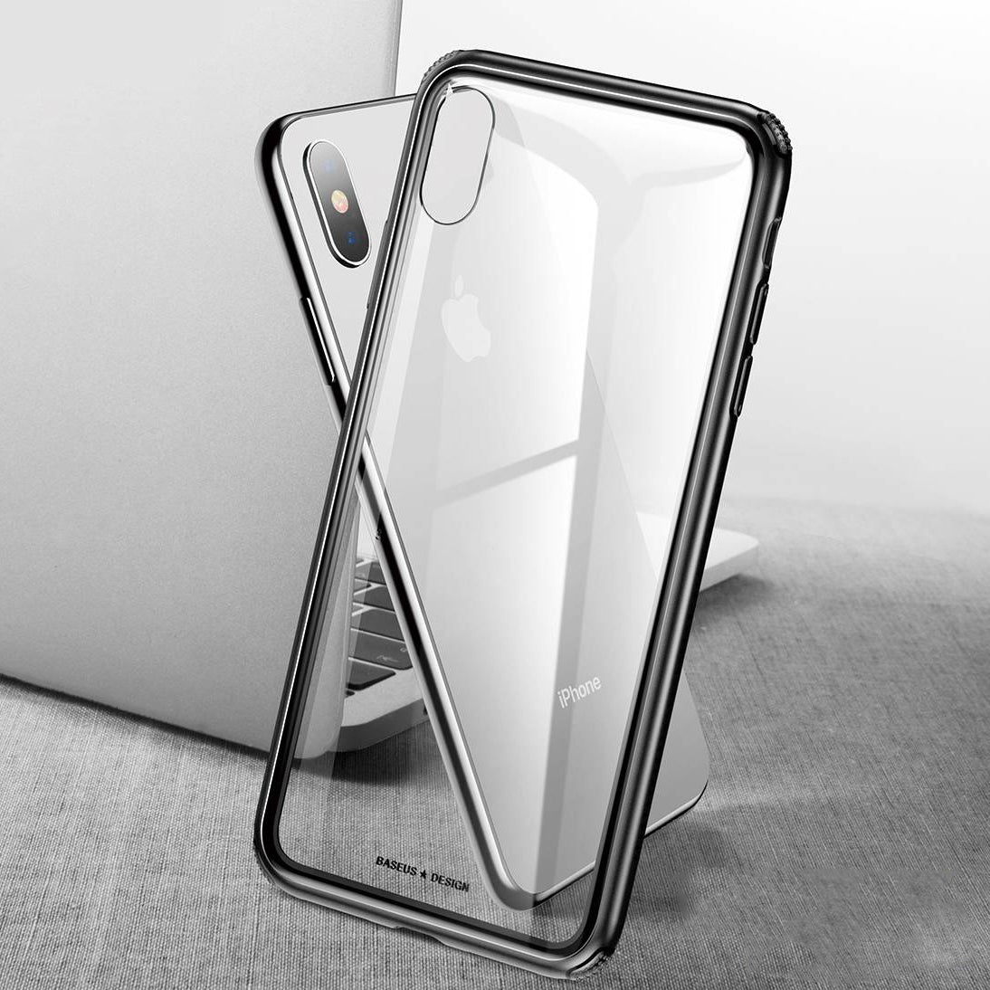 Baseus see Through Glass Protective Case For iPhone X/XS-Black
