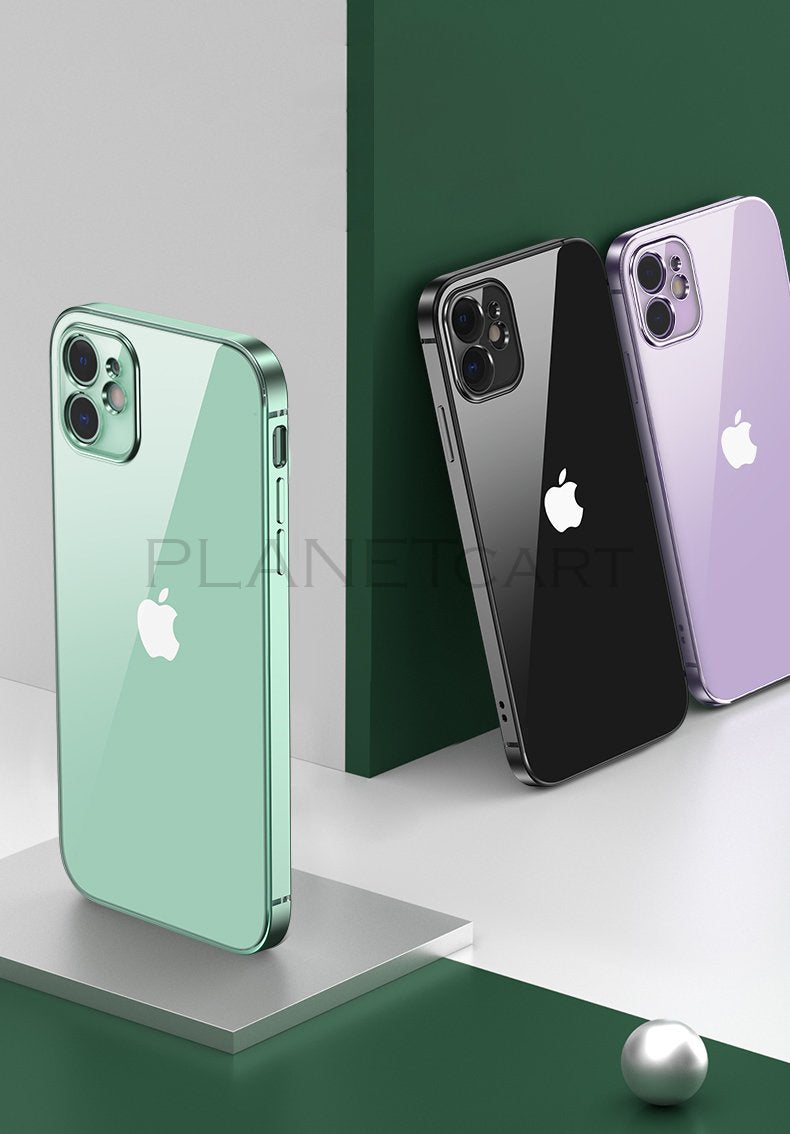 Luxury Square Silicon Clear Case With Camera Protection For iPhone 12