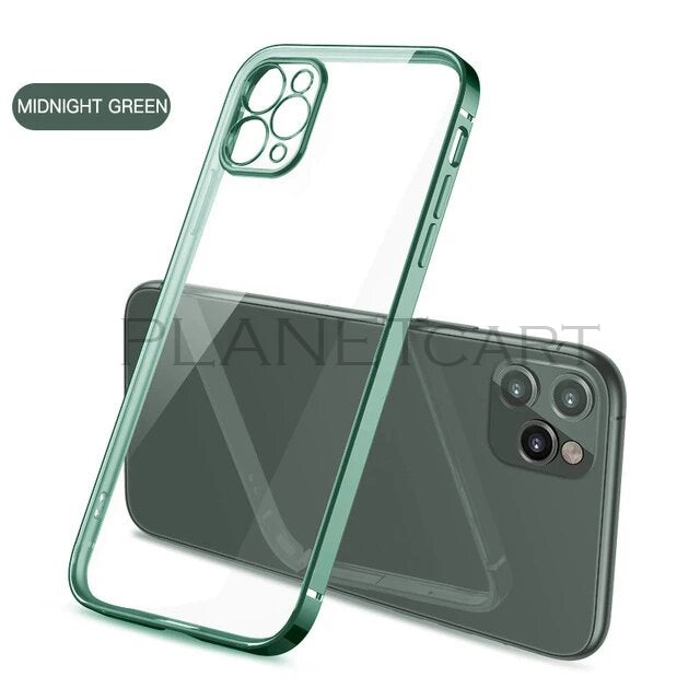 Luxury Square Silicon Clear Case With Camera Protection For iPhone 12 Pro