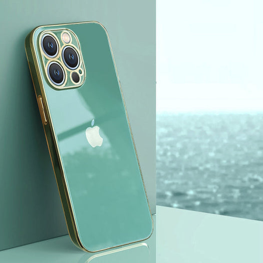 Electroplated Golden Edges Glossy Glass Back Case For iPhone For iPhone Series - Premium Cases