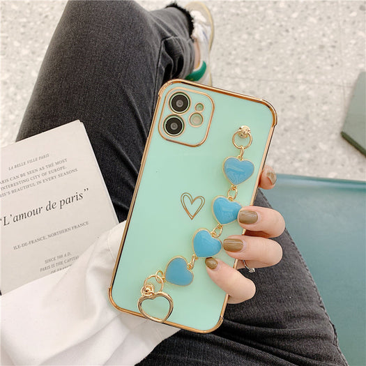 Luxurious Electroplated Soft Silicone Heart Bracelet Back Case For iPhone 11