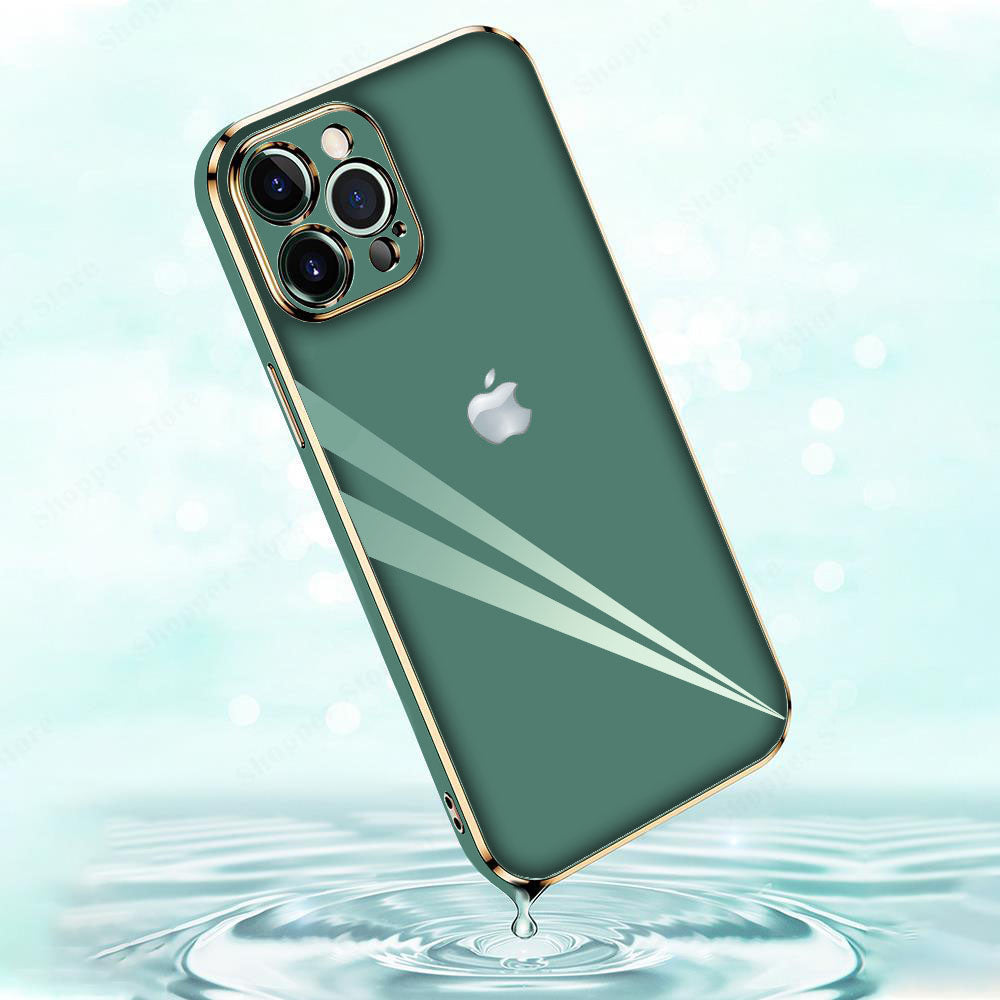 Electroplated Golden Edges Glossy Glass Back Case For iPhone 12 Pro Max - Premium Cases