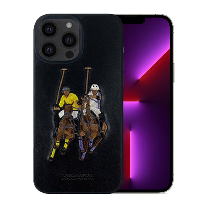 Santa Barbara Jockey Series Genuine Leather Black Case For iPhone 13 Pro - planetcartonline