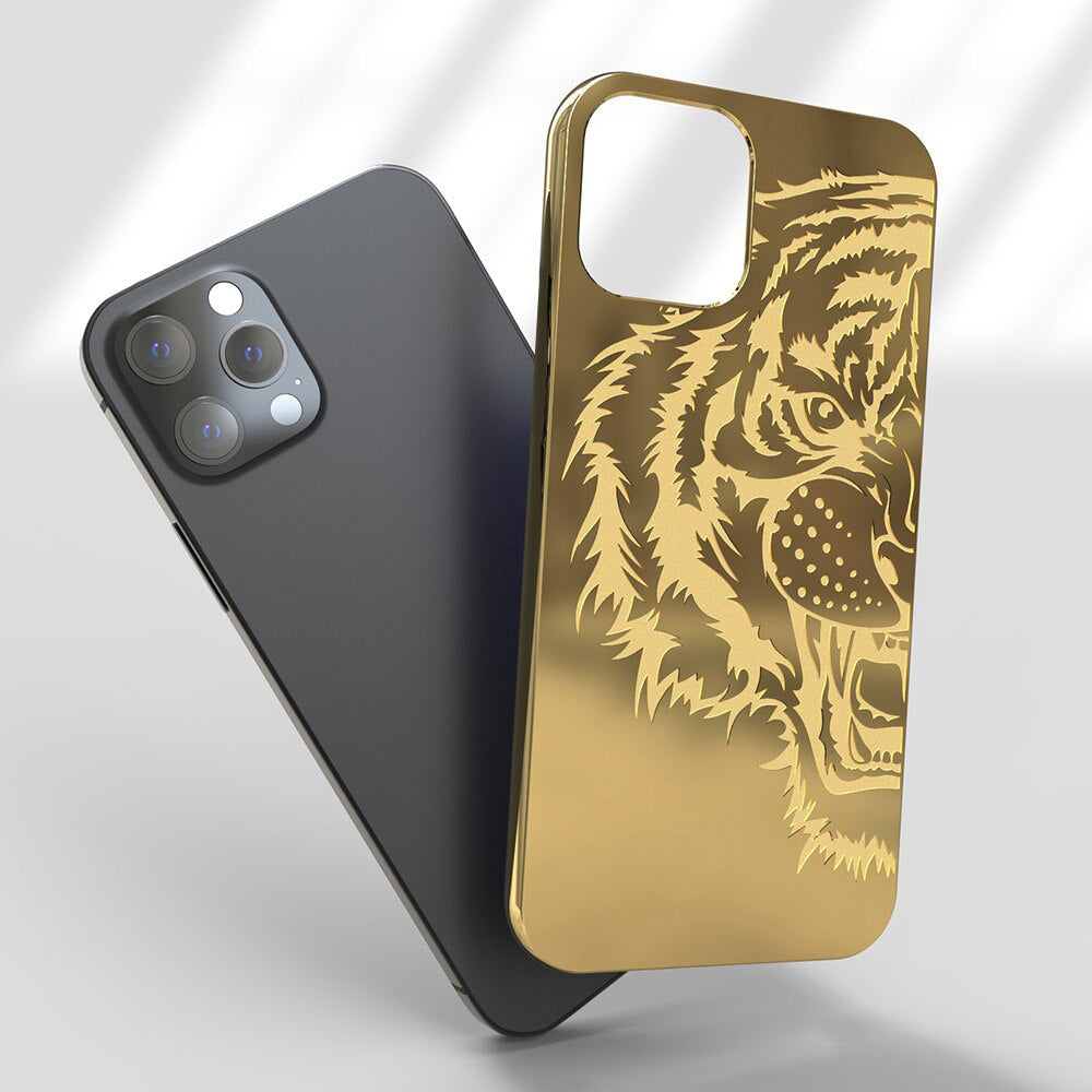 Luxurious Tiger Glass Back Case With Golden Edges For iPhone 11 Pro