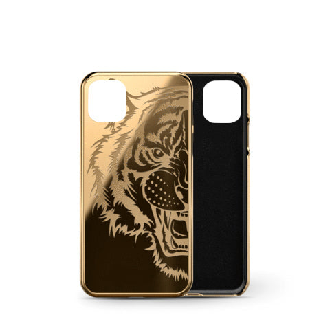 Luxurious Tiger Glass Back Case With Golden Edges For iPhone 11 Pro