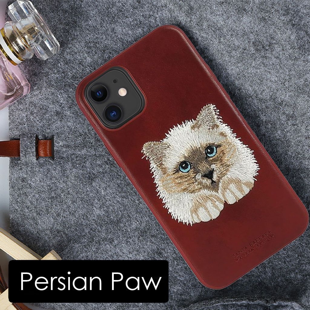 Santa Barbara Savana Series Cat Emboidery Genuine Leather Case For iPhone 13 - planetcartonline