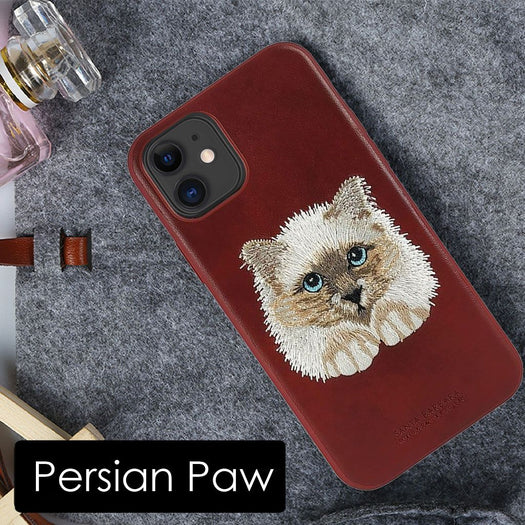 Santa Barbara Savana Series Cat Emboidery Genuine Leather Case For iPhone 13 - planetcartonline