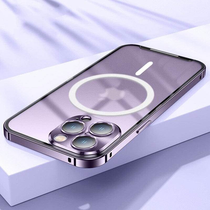 Premium Clear MagSafe Armor Metal Lens Bumper Back Case for iPhone 14 Pro