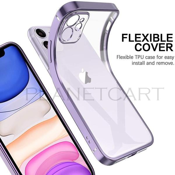 Luxury Square Silicon Clear Case With Camera Protection For iPhone 12 Pro