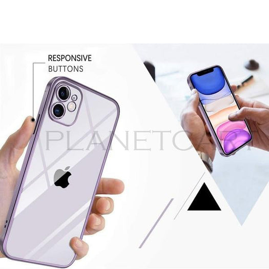 Luxury Square Silicon Clear Case With Glass Camera Lens Protection For iPhone 12