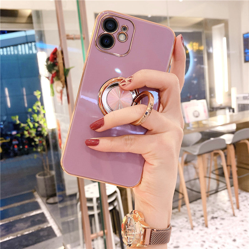 Luxurious Electroplating Ring Holder Soft Silicone Back Case  For iPhone 12