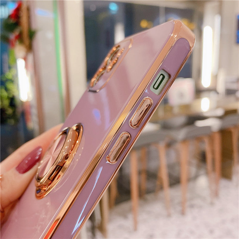 Luxurious Electroplating Ring Holder Soft Silicone Back Case  For iPhone 13