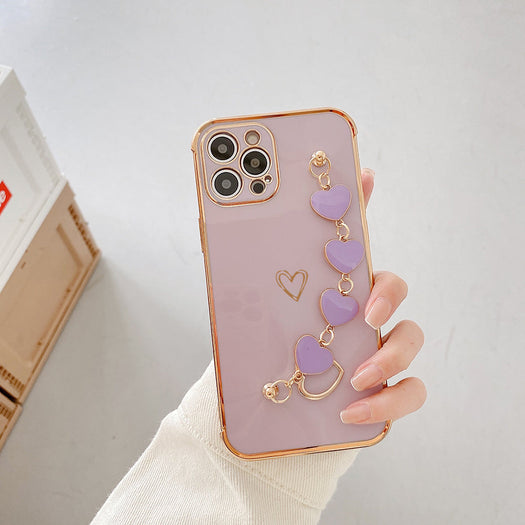 Luxurious Electroplated Soft Silicone Heart Bracelet Back Case For iPhone 13 Pro