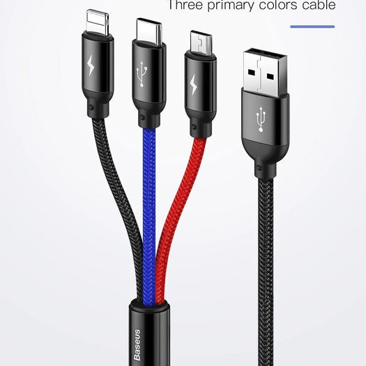 Baseus 3in1, 3.5A High Speed Data Sync & Charging Cable for Type C, iPhone & Micro USB Mobiles - Planetcart