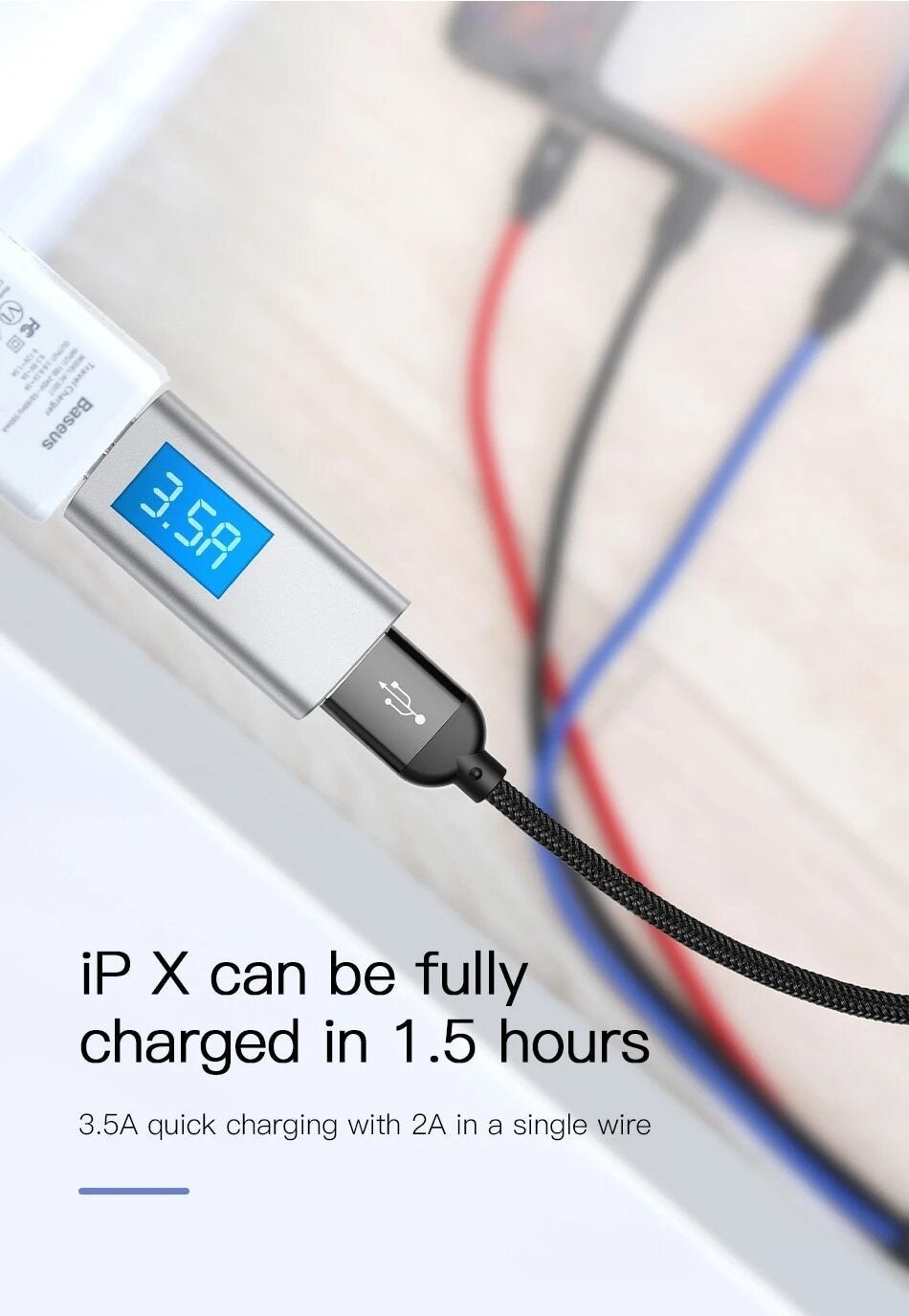 Baseus 3in1, 3.5A High Speed Data Sync & Charging Cable for Type C, iPhone & Micro USB Mobiles - Planetcart