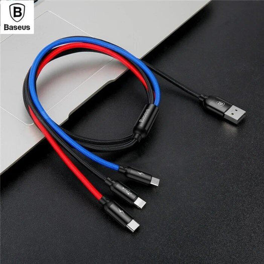 Baseus 3in1, 3.5A High Speed Data Sync & Charging Cable for Type C, iPhone & Micro USB Mobiles - Planetcart
