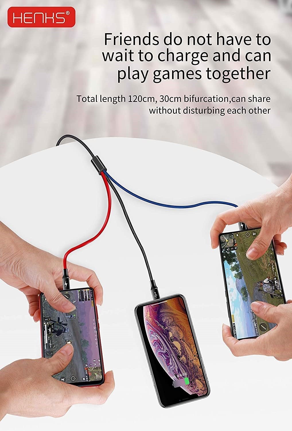 Henks Multi USB 3 in 1 3.5A Charging Nylon Data Cable Supports All Smartphone Devices - Planetcart