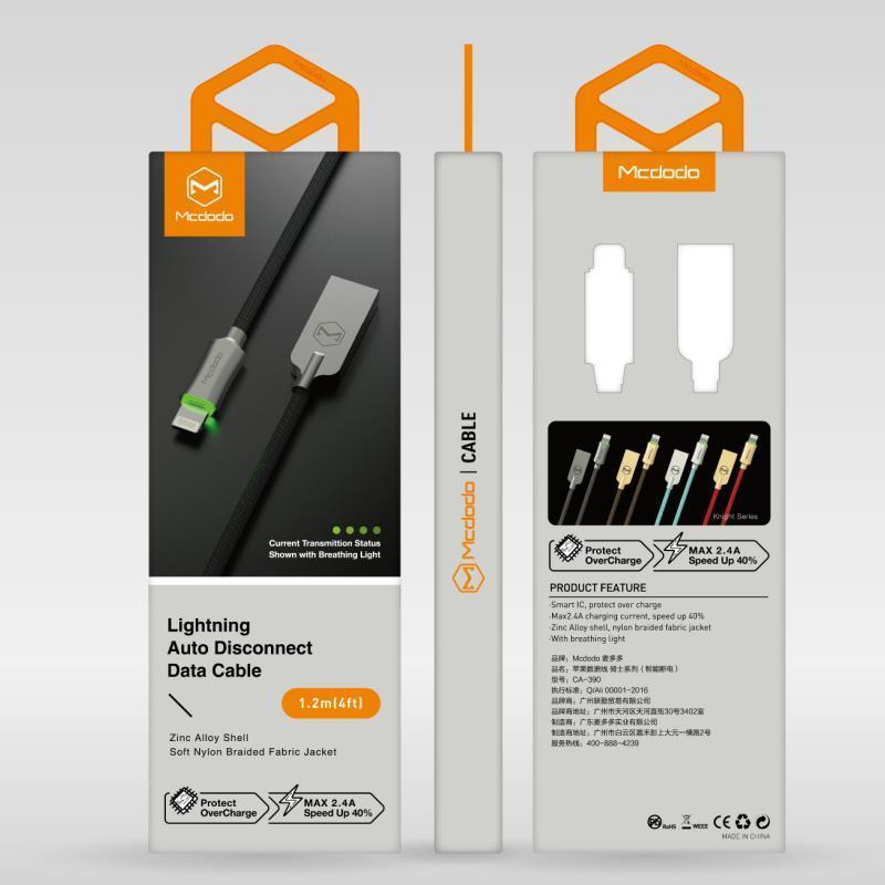 McDodo LED Light Auto Disconnect Fast Charging USB Data Sync Lightning Cable for Apple iPhone - Planetcart