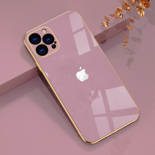 Luxurious Glass Back Case With Golden Edges For iPhone 13 Pro - Premium Cases